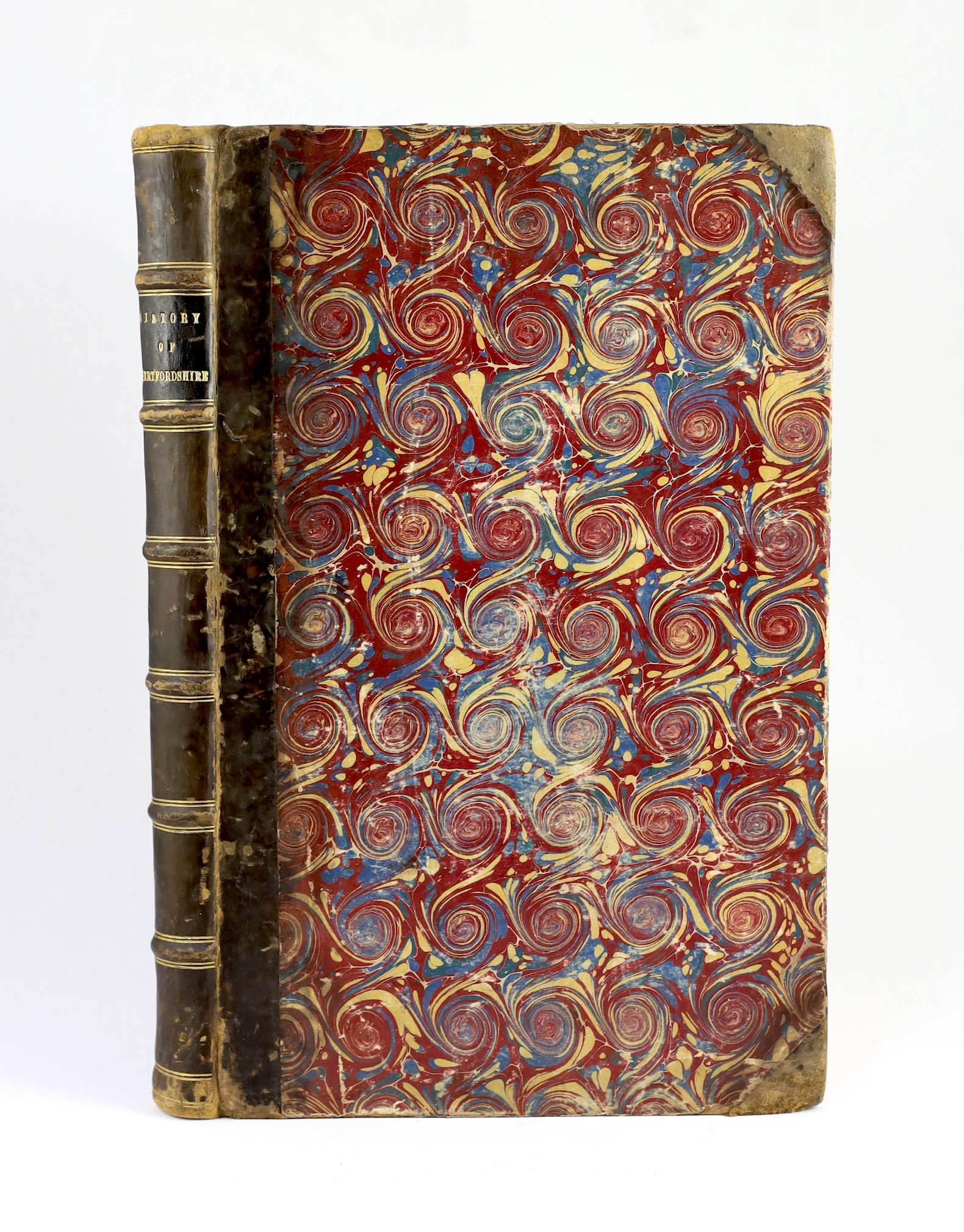 HERTFORDSHIRE - Salmon, Nathaniel - The History of Hertfordshire, folio, 19th century half calf, re-labelled, renewed endpapers, with engraved folded map, (much creased), some leaves wormed, London, 1728, Note: One of 18